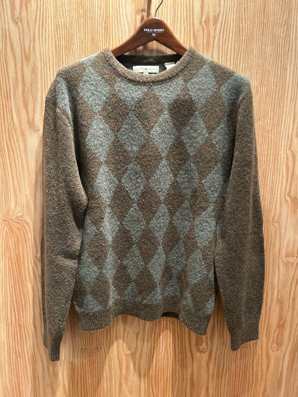 Vintage Y2k Joseph Abboud Lambswool Blend Sweater Argyle Brown Green Men's Large